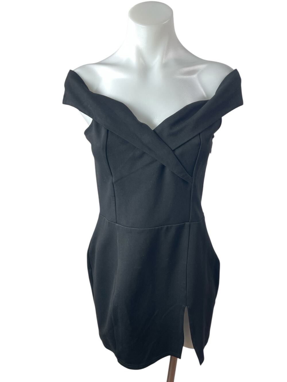 Superdown Black Off The Shoulder Sweetheart Slit Pencil Mini Bodycon Dress Sz M